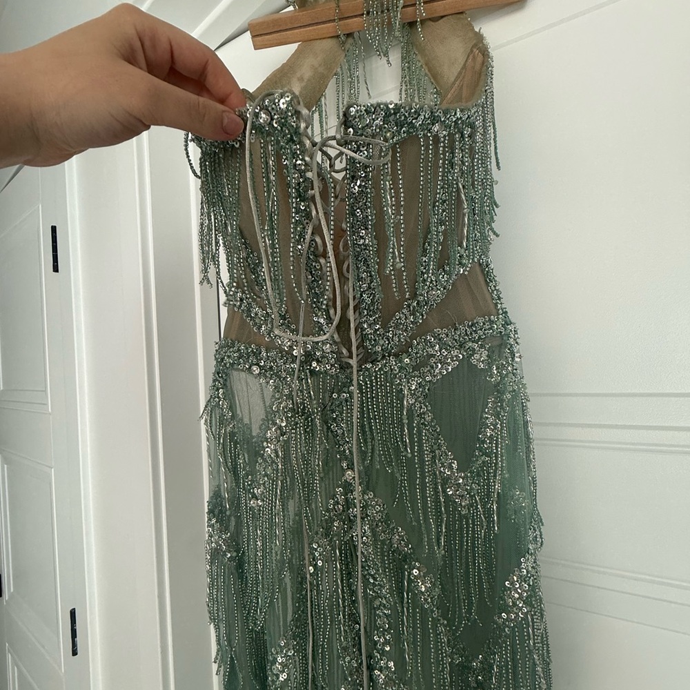 ALBINA DYLA- LUXURY Green Fringe Dress - Picture 7 of 9